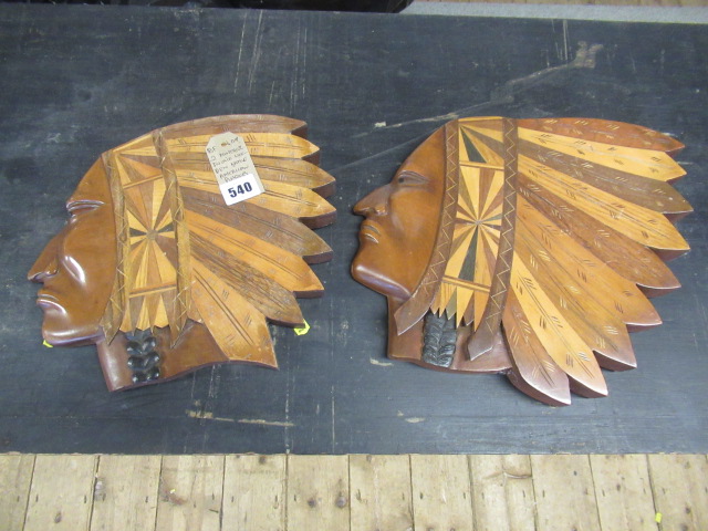 A PAIR OF INLAID WOODEN NATIVE AMERICAN PLAQUES Image