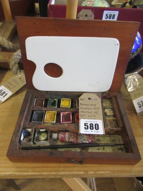 MAHOGANY CASED WINSOR AND NEWTON WATERCOLOUR PAINTING SET WITH CERAMIC PALETTE Image
