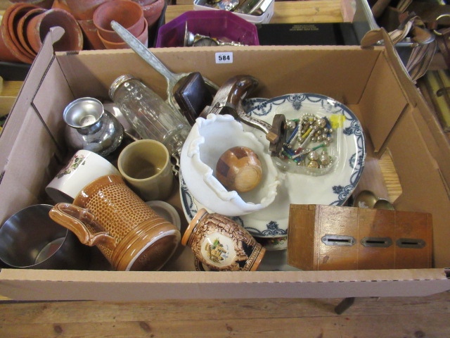 BOX OF MISCELLANEOUS INCLUDING PLATE, BADGES AND CERAMICS ETC Image