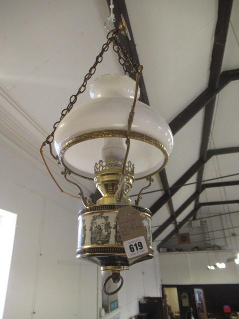 CONVERTED HANGING OIL LAMP WITH GLASS DOME Image