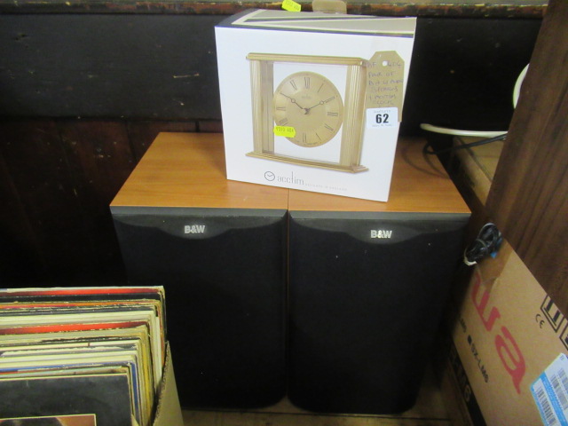 PAIR OF B & W AUDIO SPEAKERS AND ACCTIN CLOCK Image
