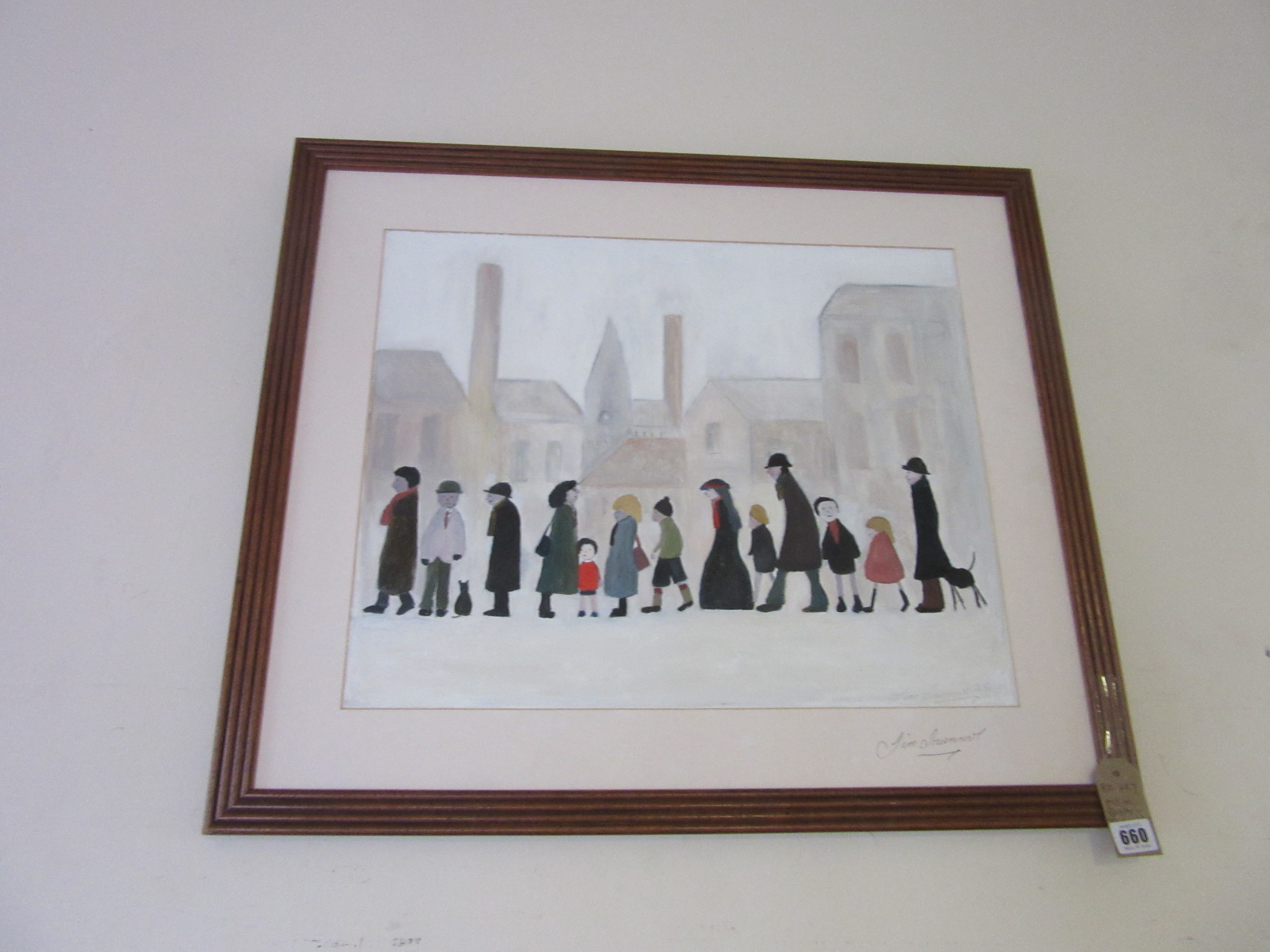 OIL ON BOARD TITLED QUEUEING PEOPLE BY J TRUEMAN Image
