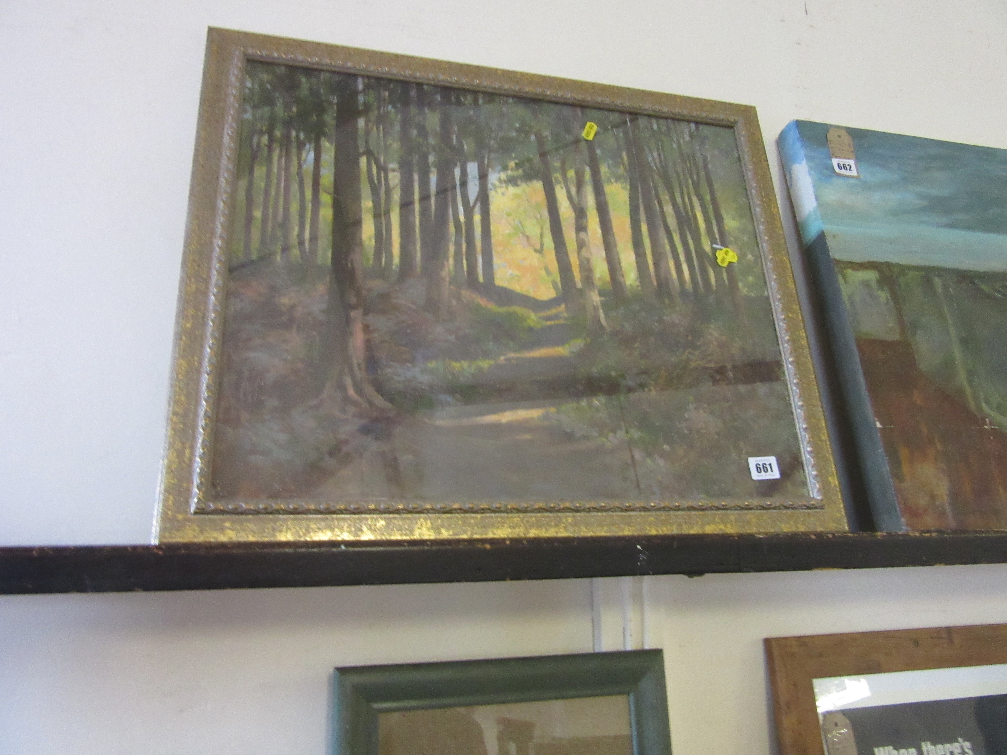 ATTRIBUTED TO J E KEY, WOODLAND PATH, OIL ON BOARD Image