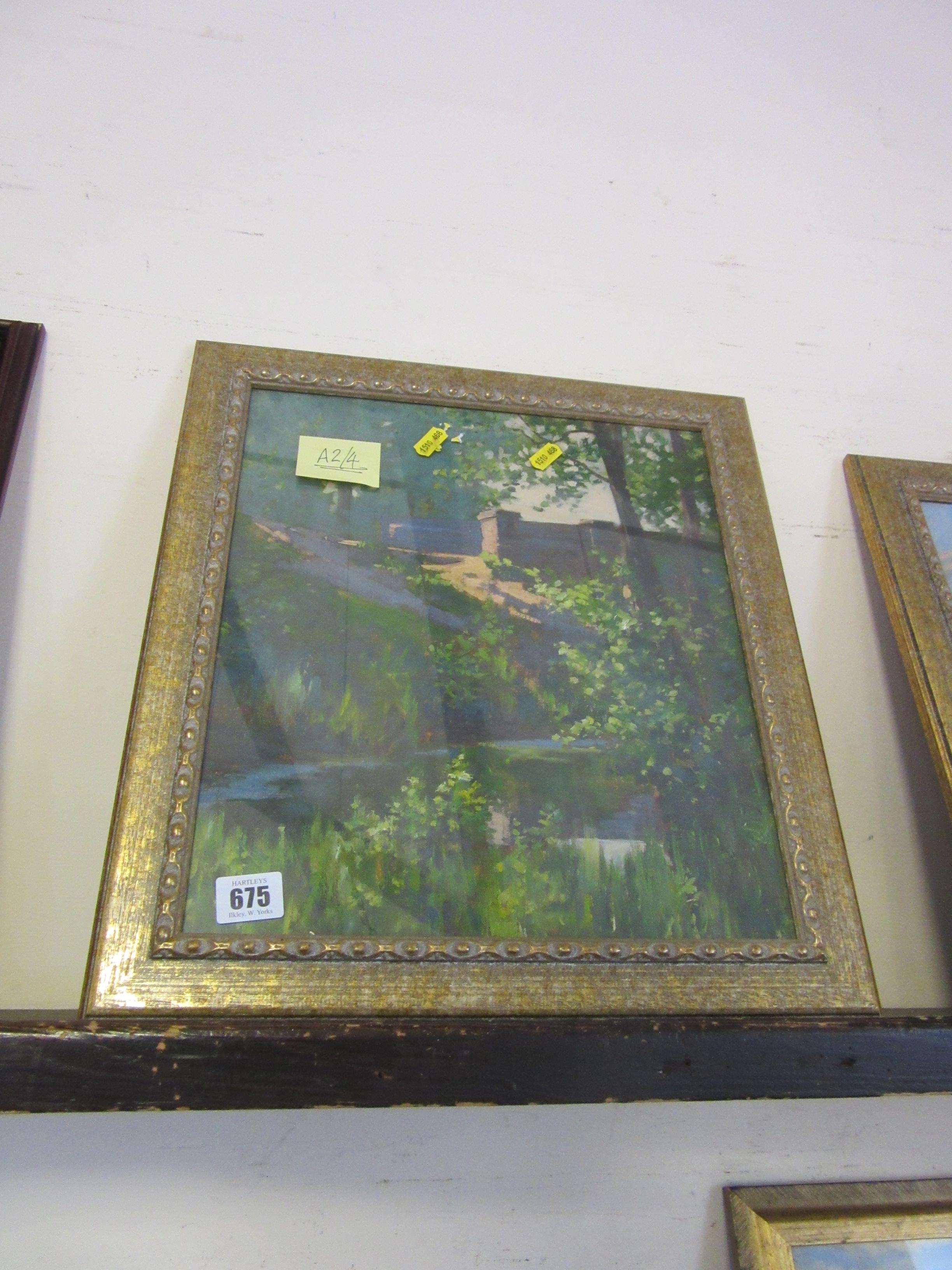 ATTRIBUTED TO J E KEY, WOODLAND BRIDGE, OIL ON BOARD Image