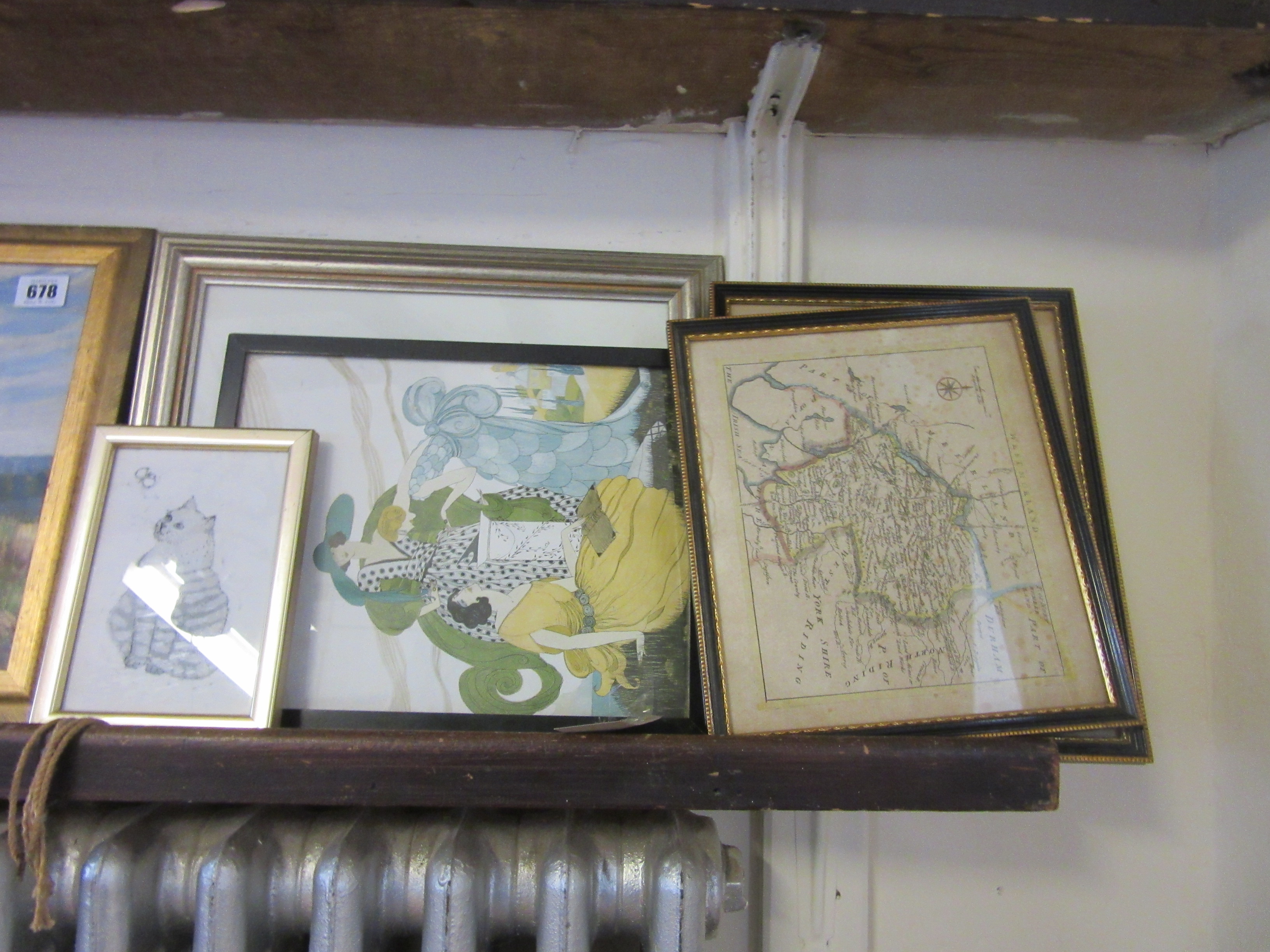 TWO ANTIQUE MAPS AND THREE OTHER PICTURES Image