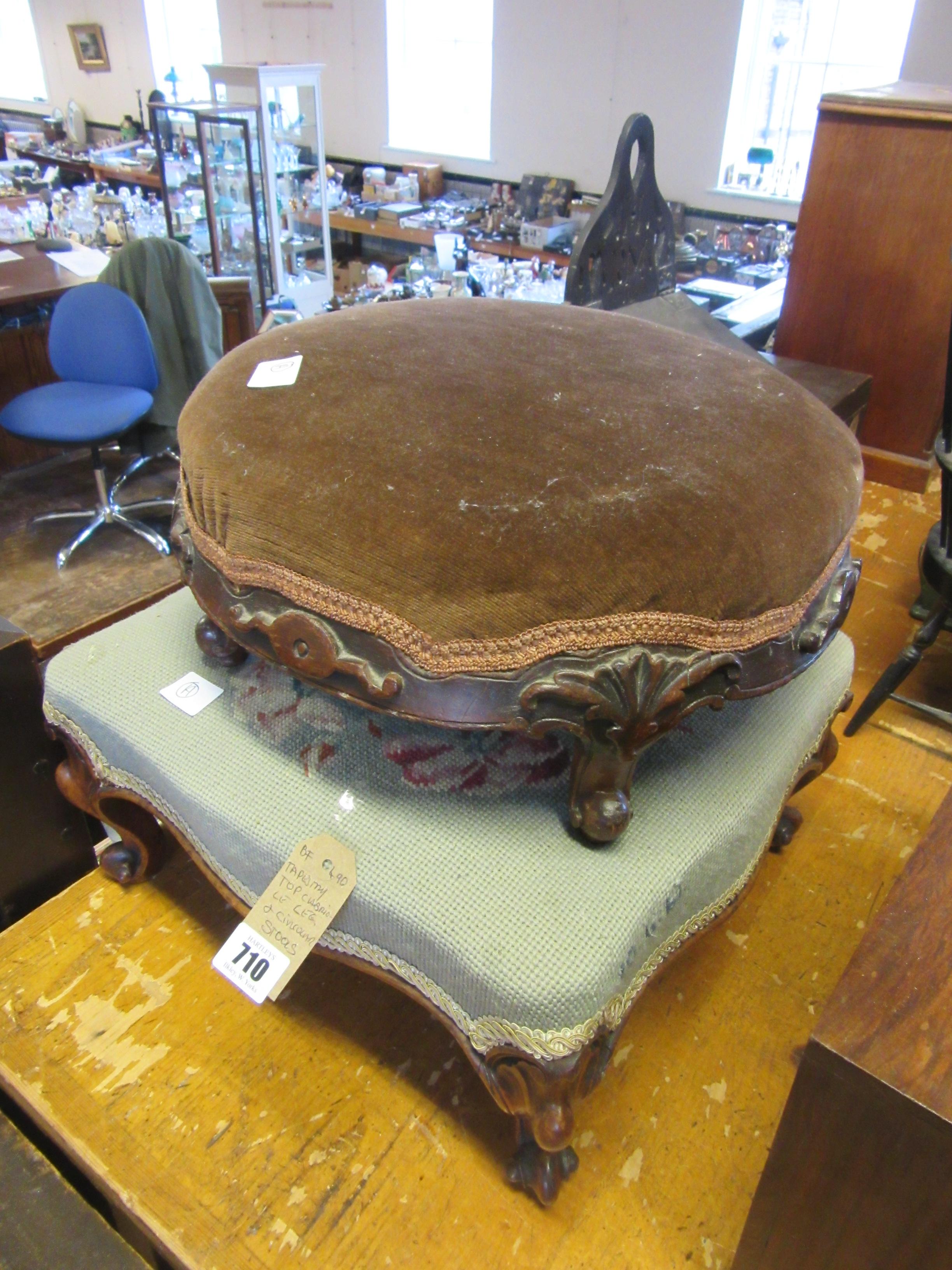 TAPESTRY TOP AND CIRCULAR FOOTSTOOLS BOTH WITH CARVED FEET (2) Image