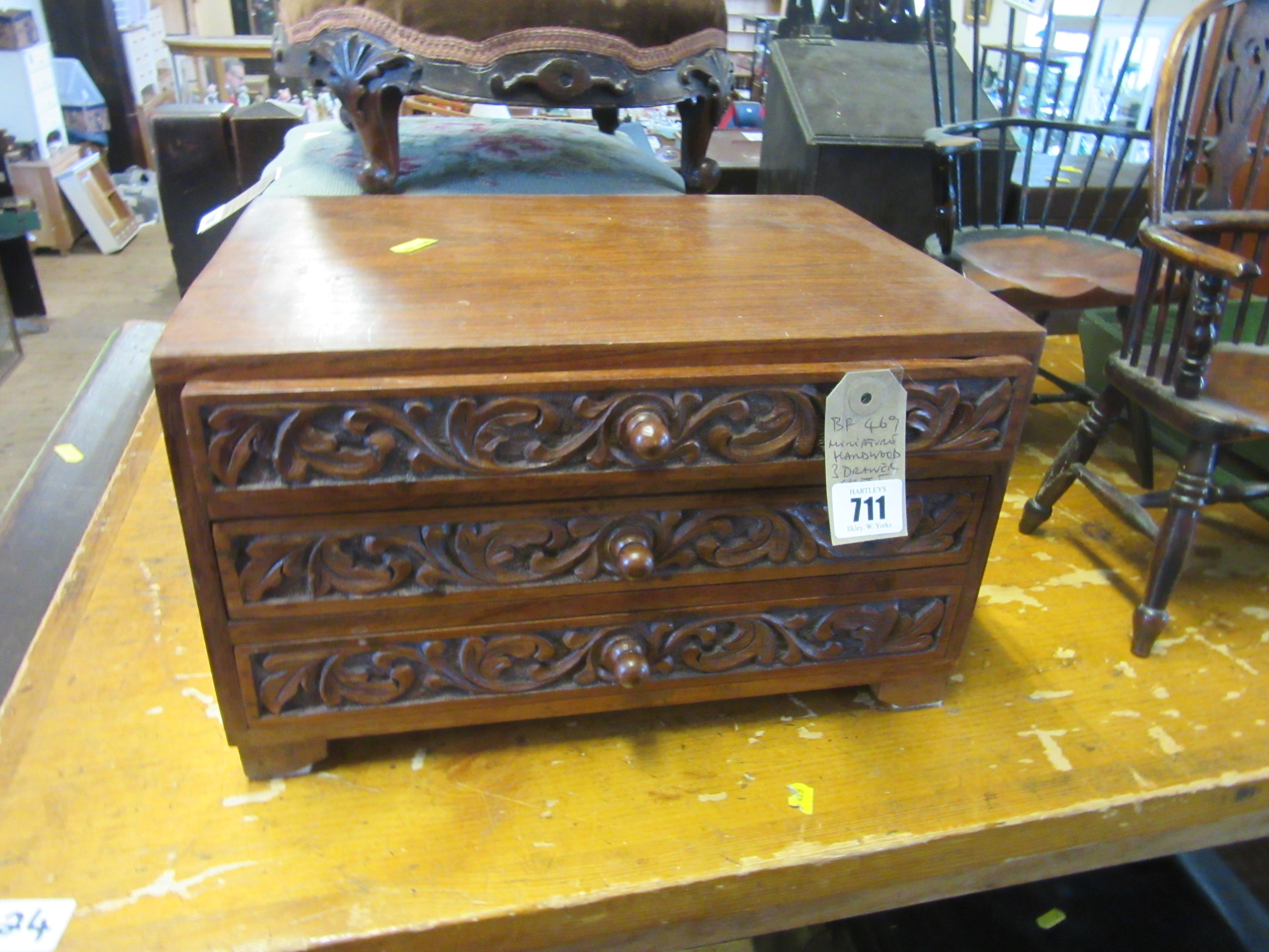 MINIATURE HARDWOOD THREE DRAWER CHEST Image