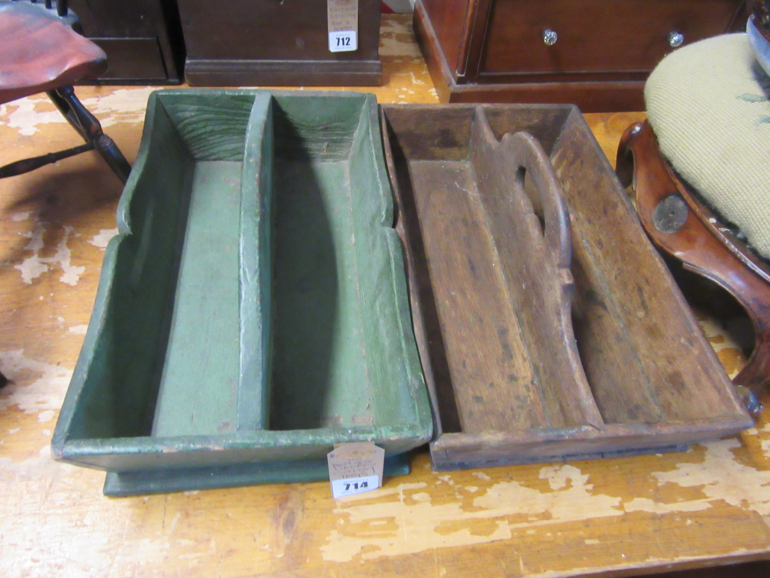 TWO ANTIQUE WOODEN CUTLERY TRAYS Image