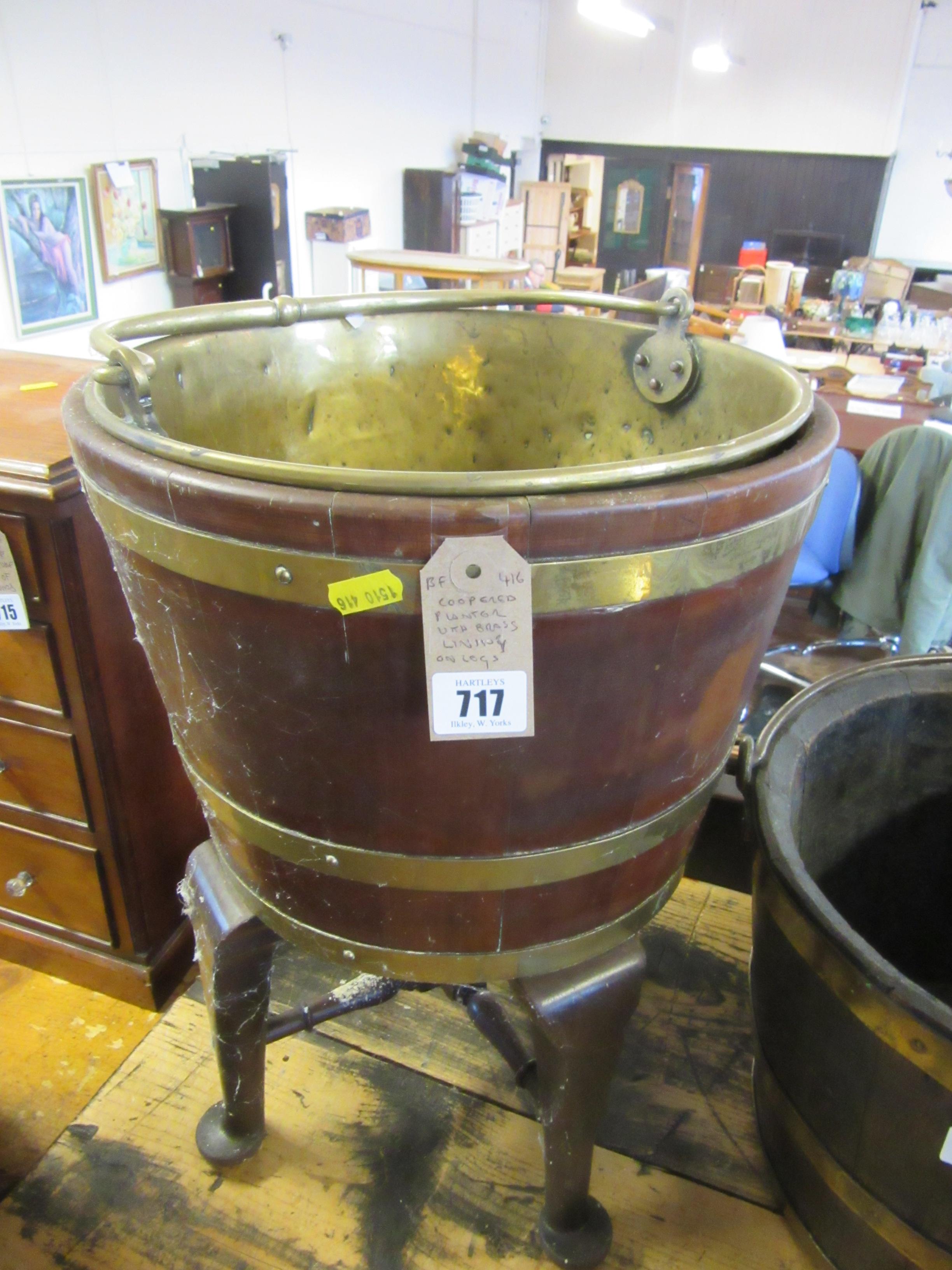 COOPERED PLANTER WITH BRASS LINING ON LEGS Image