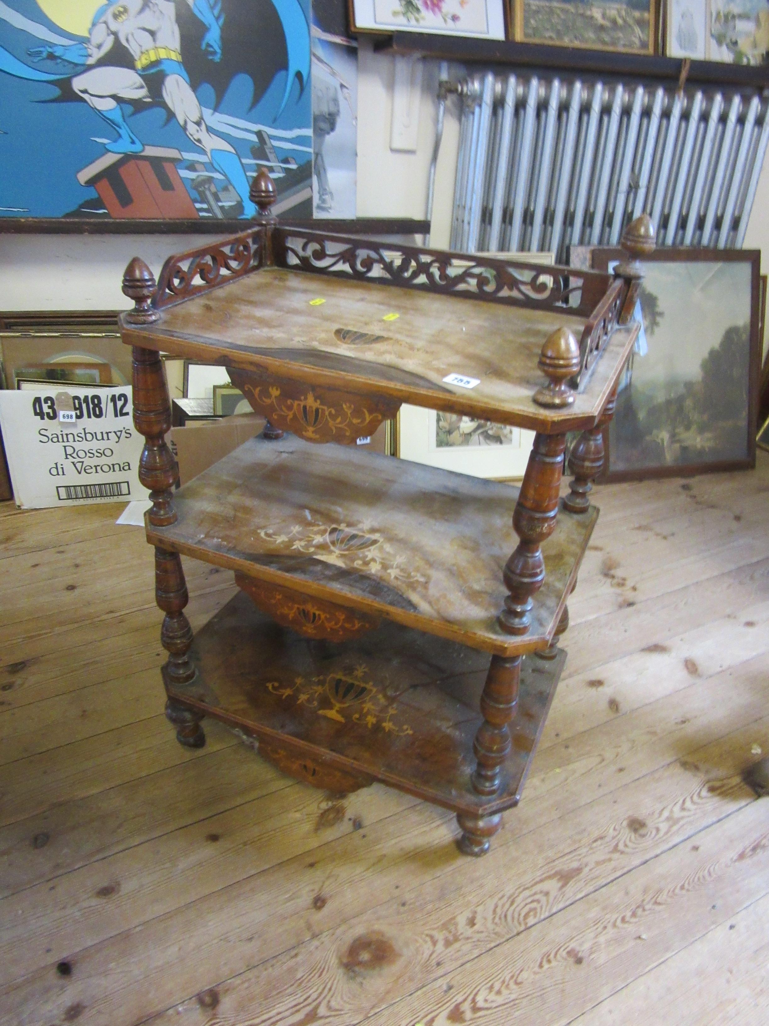 MARQUETRY INLAID THREE TIER WHATNOT ON CASTORS Image