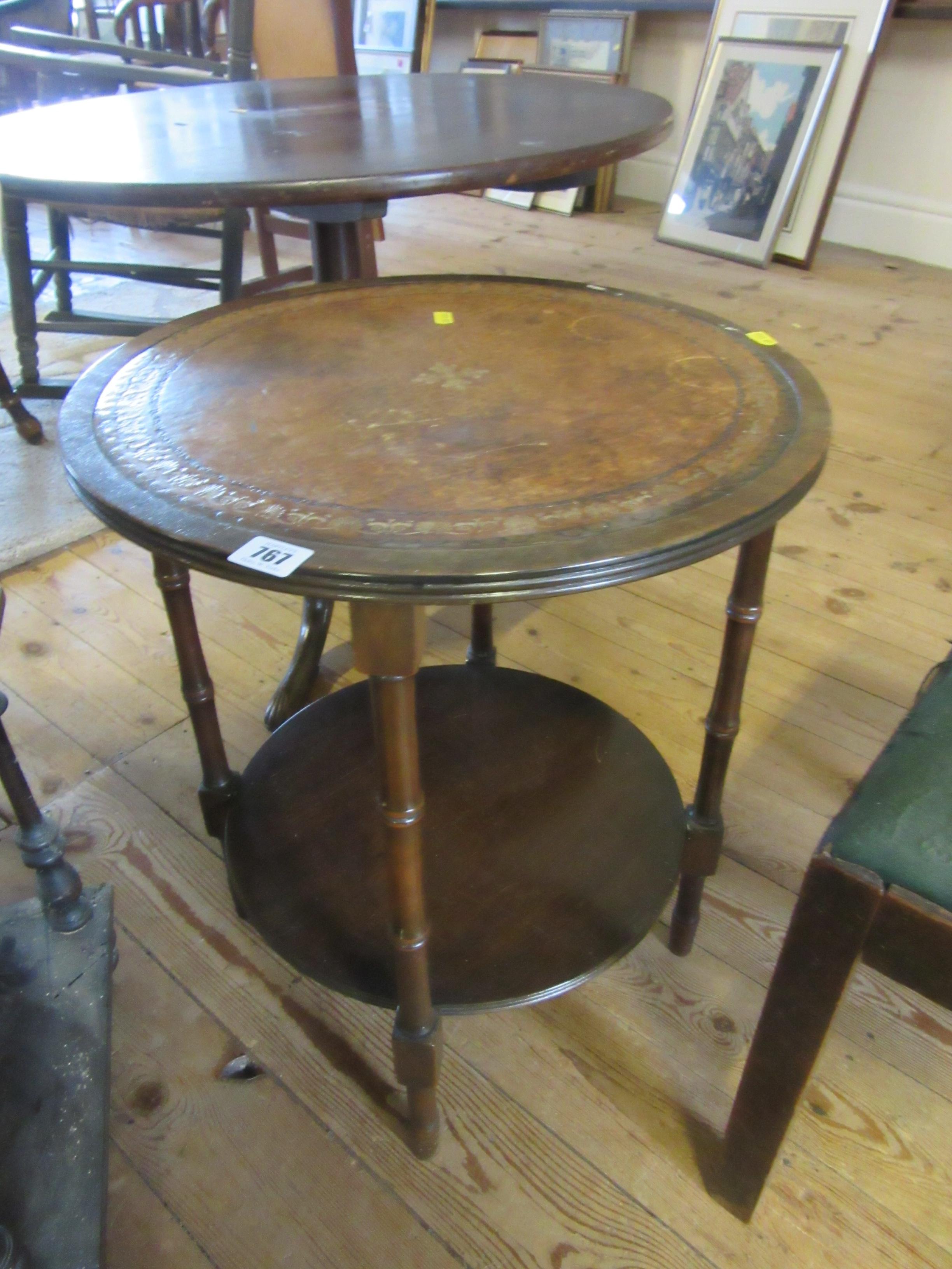 CIRCULAR TWO TIERED LEATHER TOP TABLE Image