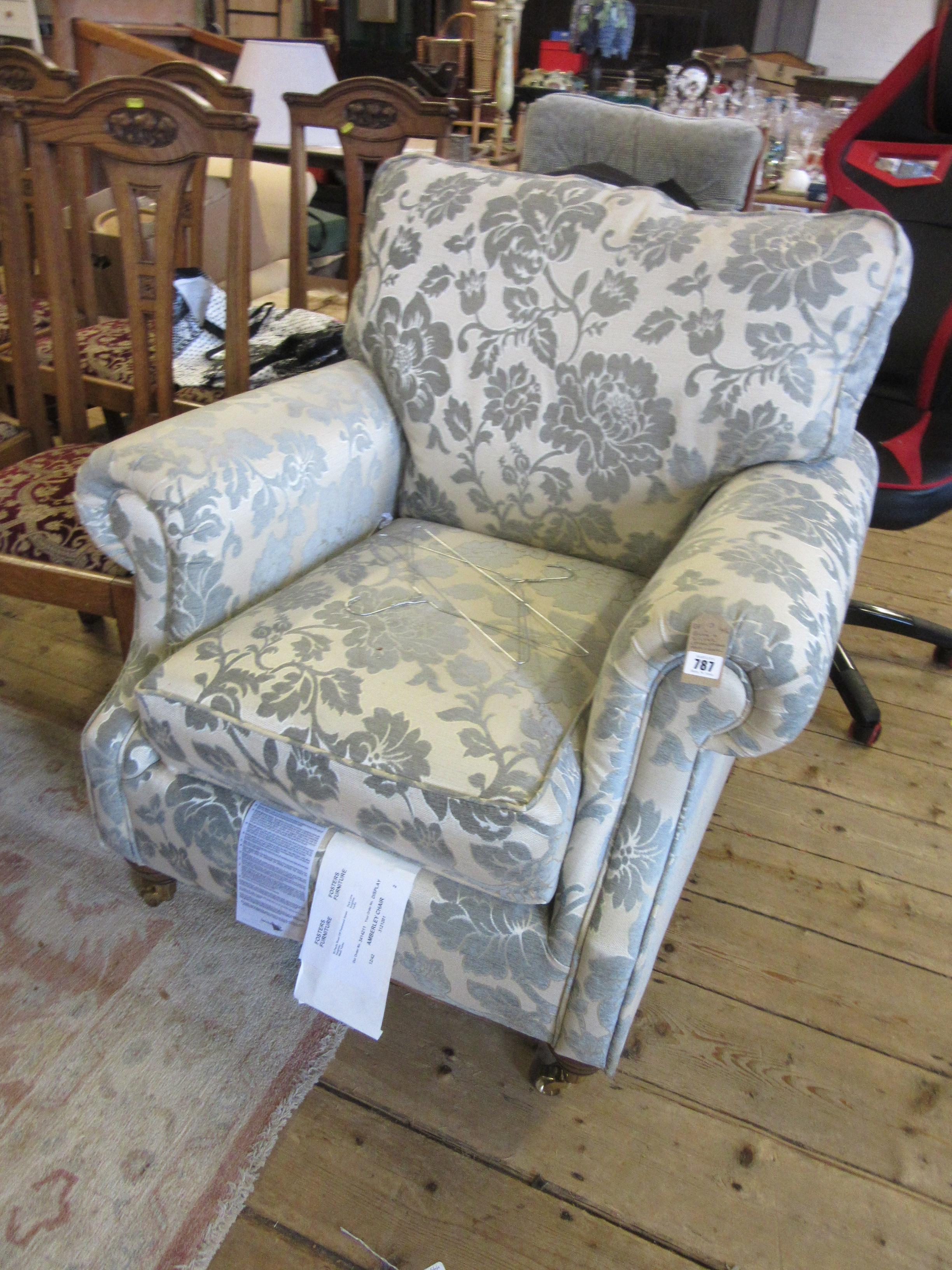 BLUE AND SILVER UPHOLSTERED ARMCHAIR Image