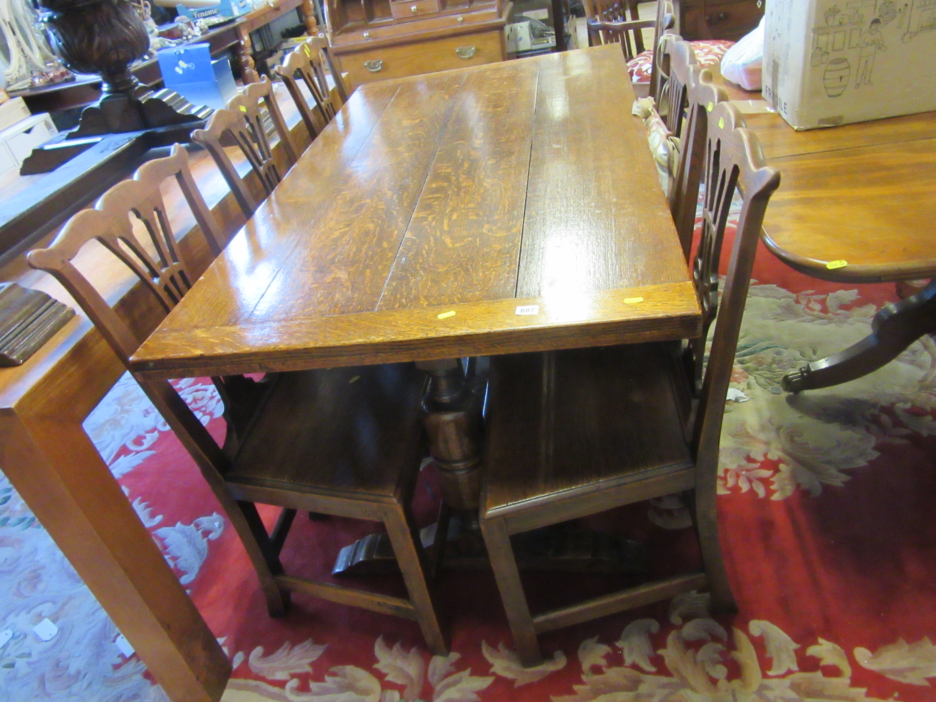 OAK DINING TABLE WITH SIX CHAIRS Image