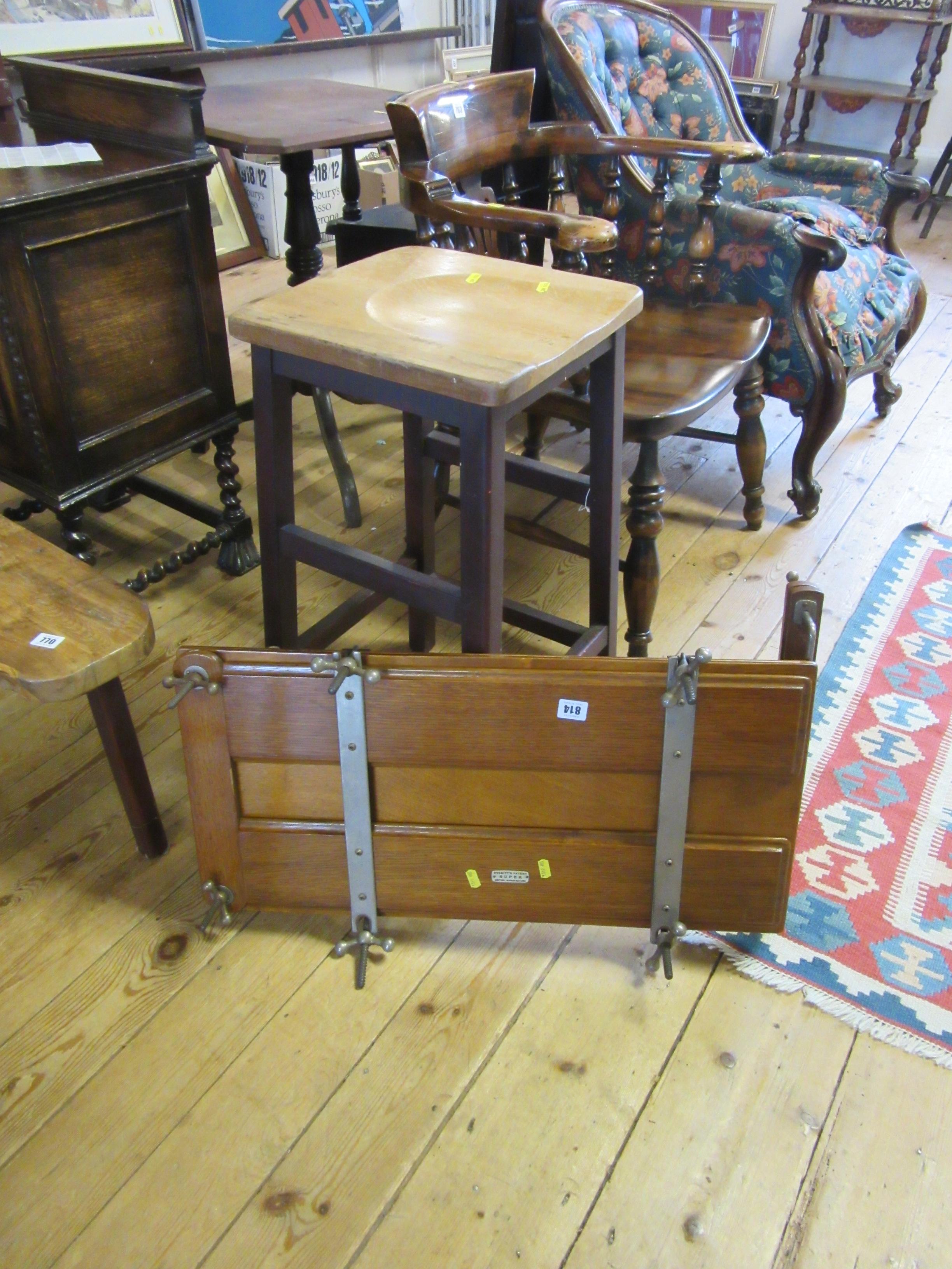 EVERITT'S PATENT TROUSER PRESS AND A HARDWOOD STOOL Image
