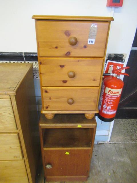 PINE THREE DRAWER BEDSIDE CABINET AND ANOTHER BEDSIDE CABINET Image