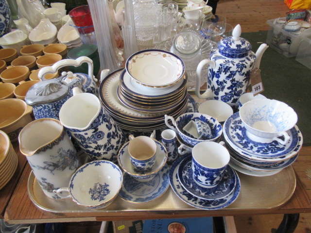 TRAY OF BLUE AND WHITE COALPORT AND OTHER CERAMICS Image
