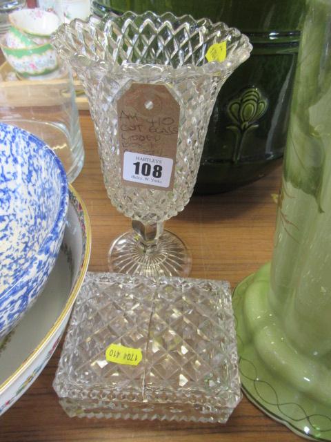 CUT GLASS LIDDED BOX AND A CELERY VASE Image