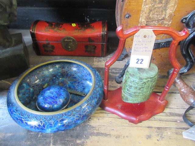 CLOISONNE BOWL ORIENTAL BELL AND BOX Image