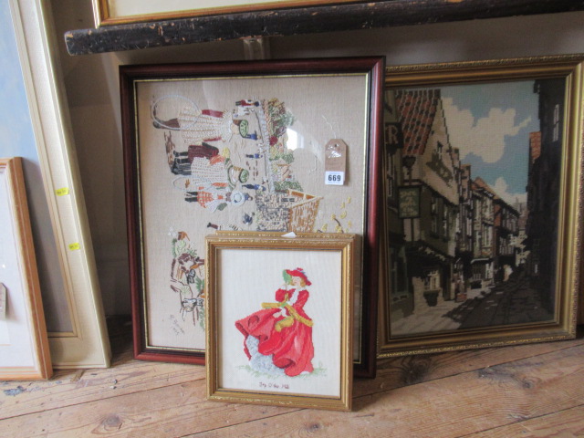 SIGNED WOOLWORK PICTURE AND SIX OTHERS Image