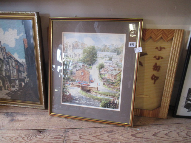 WATERCOLOUR BY DOUGHTY AND ASIAN WOOD PICTURE Image