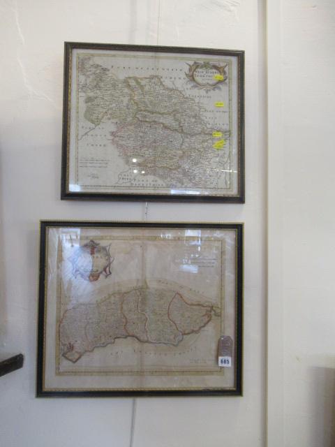 TWO FRAMED VINTAGE MAPS SUSSEX/WEST YORKSHIRE Image