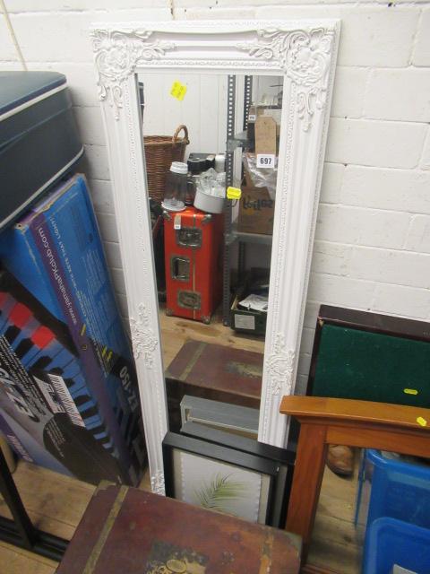 PAINTED WHITE MIRROR AND TWO PICTURES Image