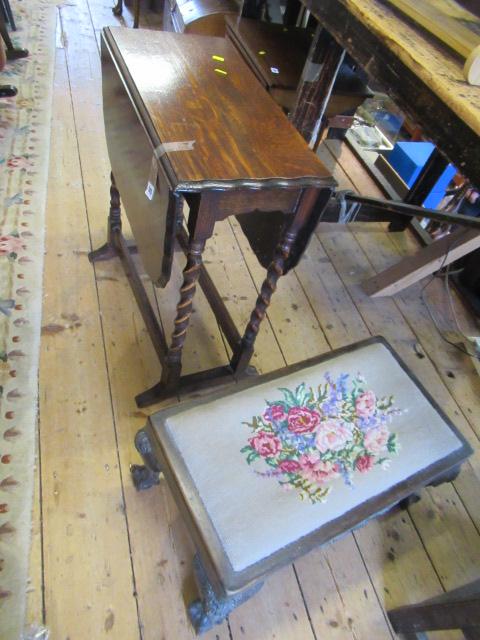 BARLEY TWIST DROP LEAF TABLE AND A FOOTSTOOL Image