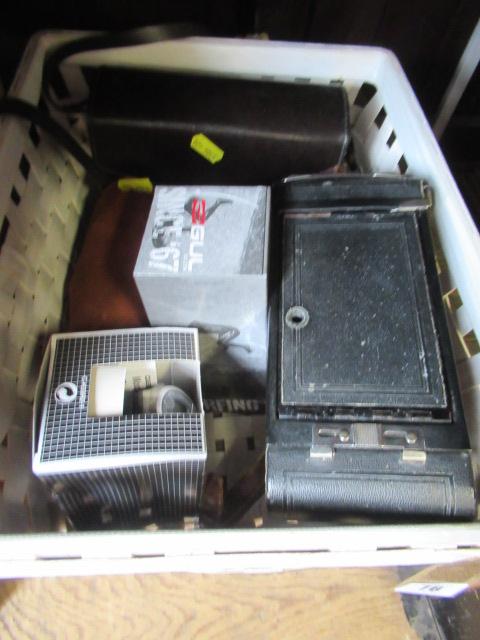 TWO VINTAGE CAMERAS AND TWO BOXED WATCHES Image