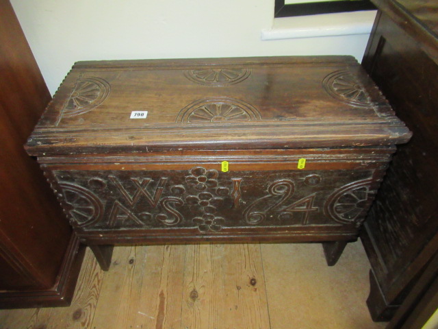 SMALL OAK CARVED COFFER Image