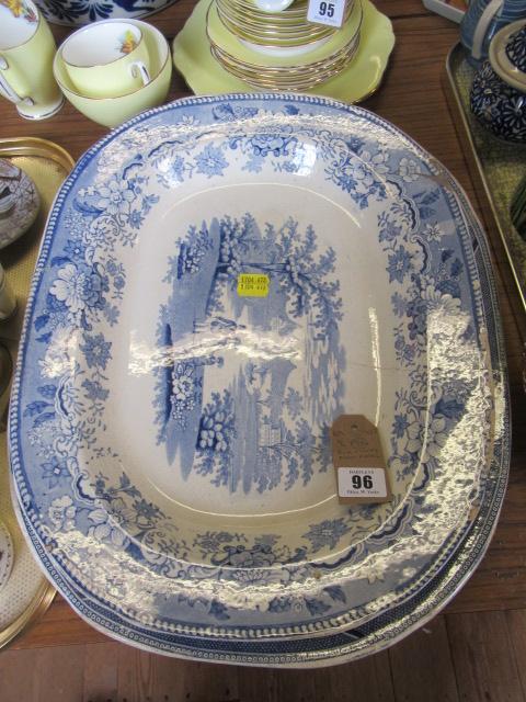 THREE 19TH CENTURY BLUE AND WHITE MEAT PLATES Image