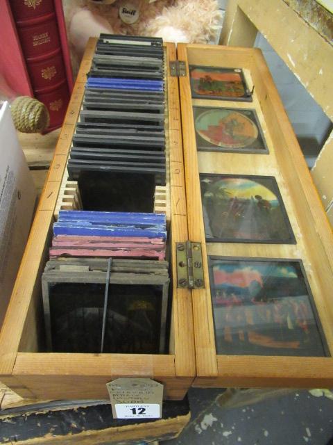 BOX OF COLOURED MAGIC LANTERN SLIDES Image