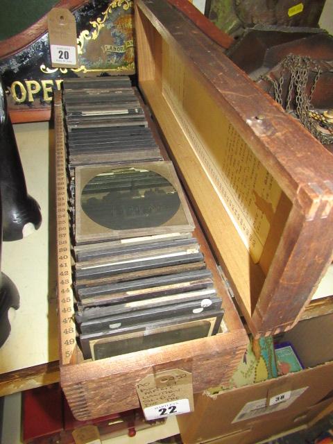 BOX OF MAGIC LANTERN SLIDES INCLUDING THE HAYMAKERS ETC Image