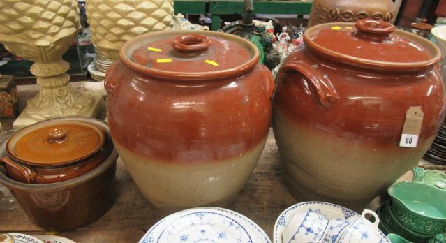 TWO LARGE CERAMIC BREAD CROCKS AND TWO OTHERS Image