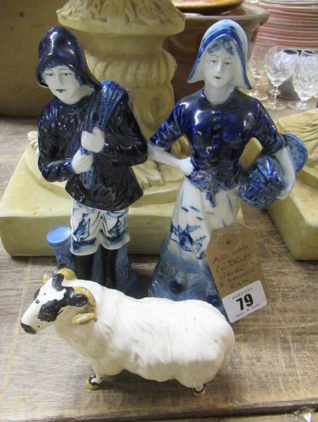PAIR OF DELFT FIGURES AND BESWICK RAM Image