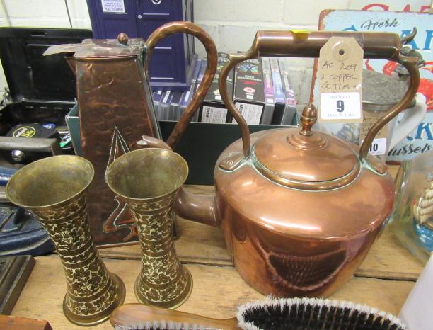 TWO COPPER KETTLES AND TWO BRASS VASES Image