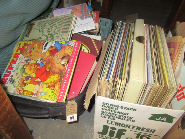 SUITCASE OF BOOKS AND BOX OF LP RECORDS Image