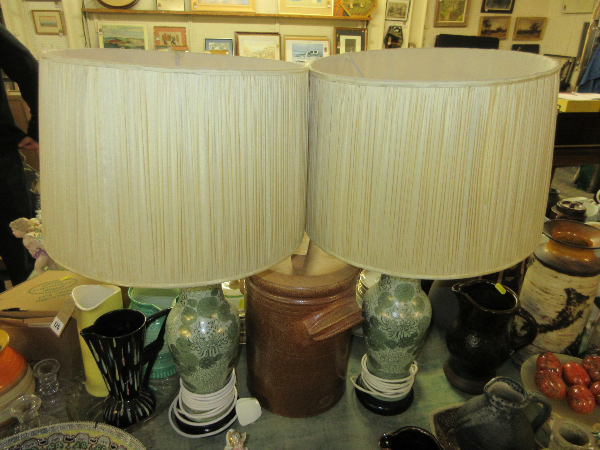 PAIR OF GREEN TABLE LAMPS Image