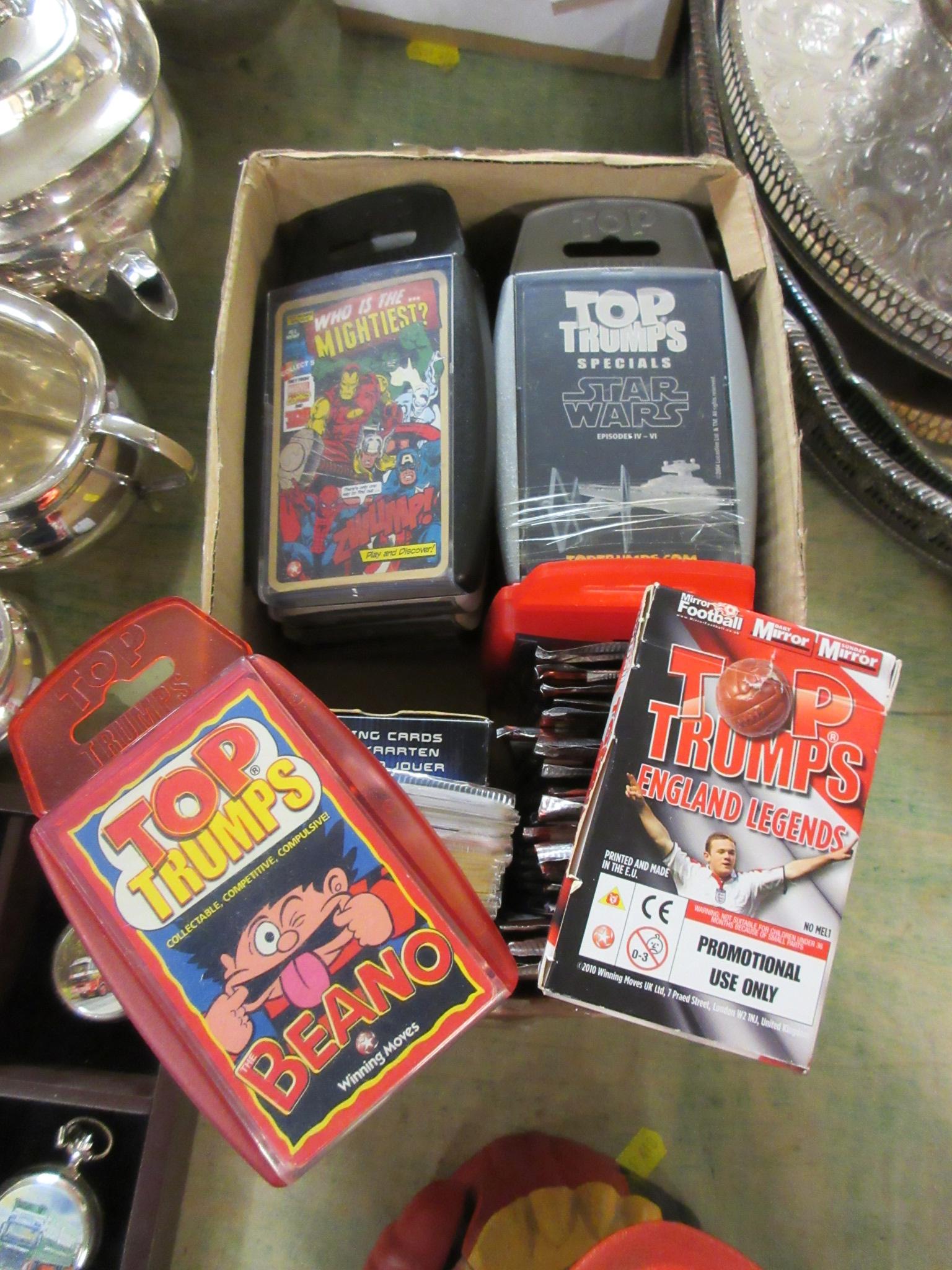 BOX OF TOP TRUMP AND OTHER COLLECTORS CARDS INCLUDING STAR WARS MARVEL AND DR WHO Image