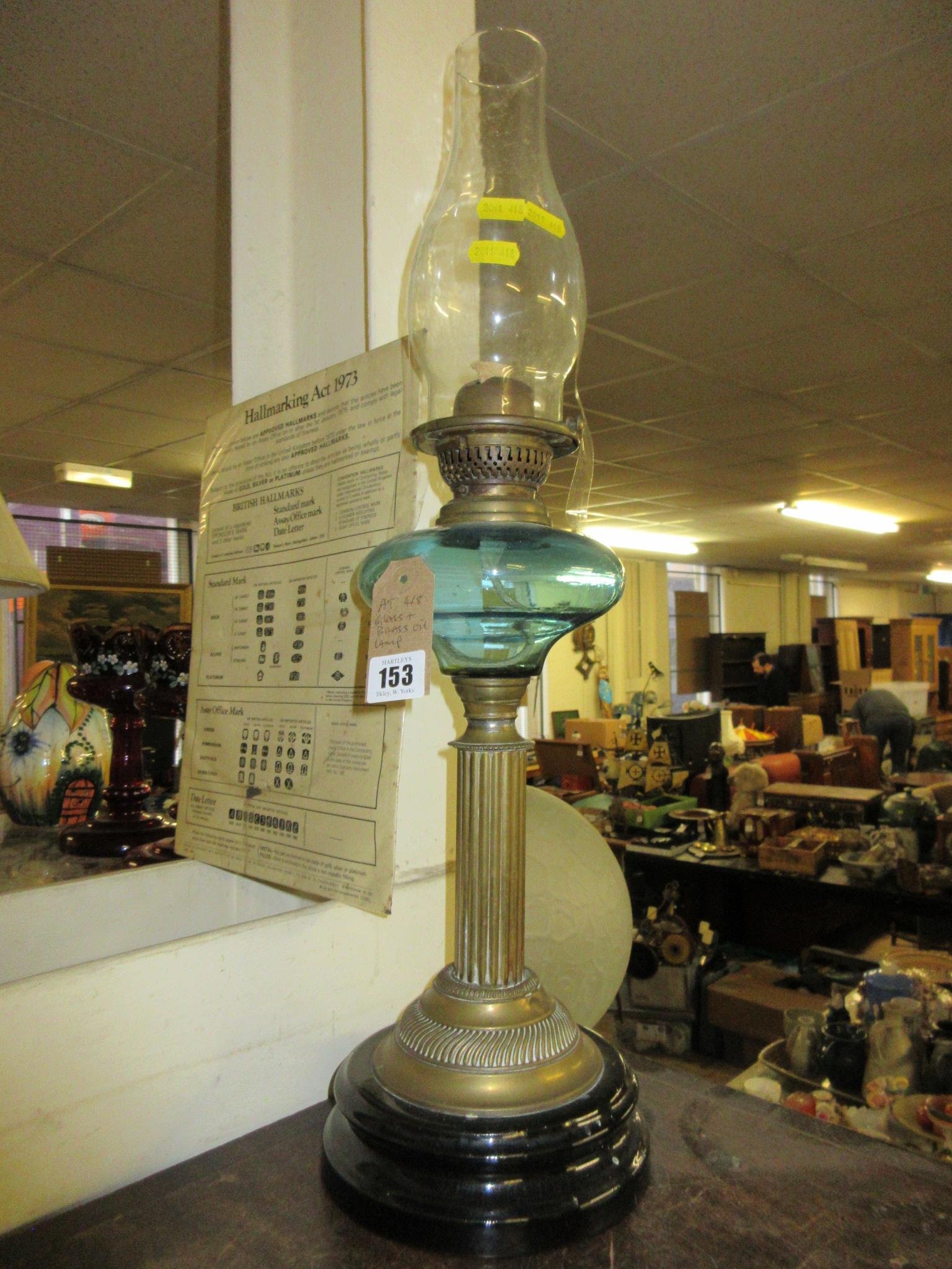 GLASS AND BRASS OIL LAMP Image