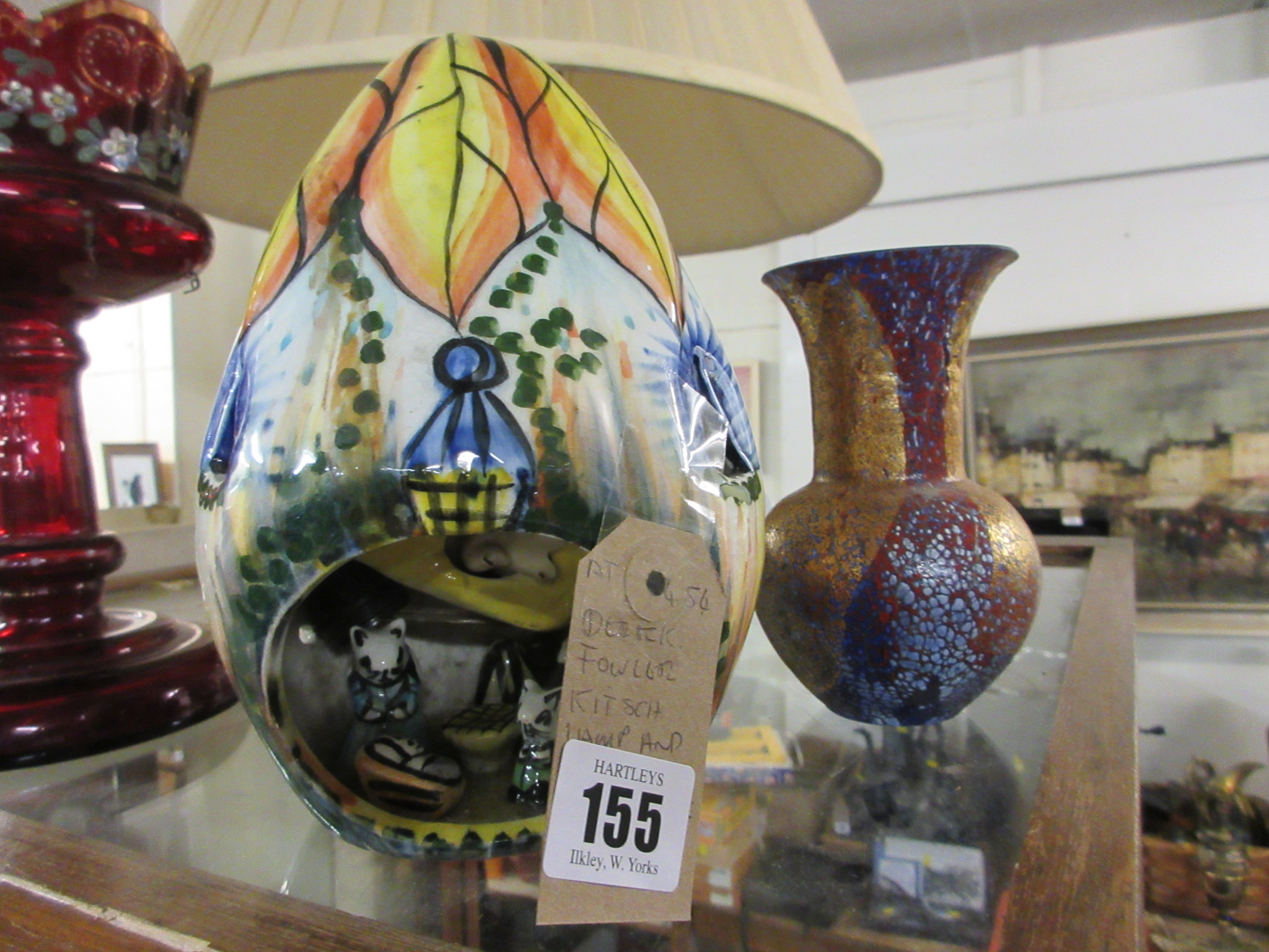DEREK FOWLER KITSCH LAMP AND DITCHLING STYLE VASE Image