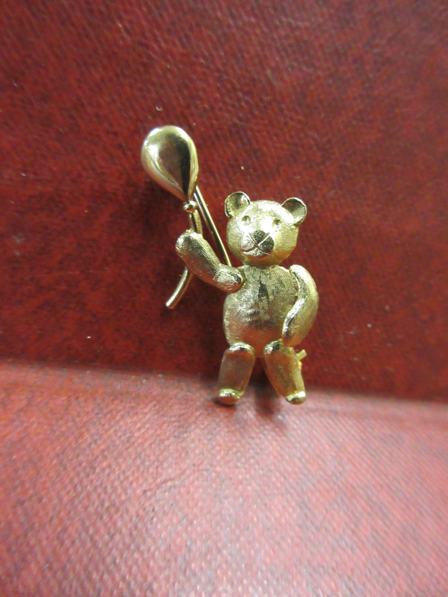 9CT GOLD TEDDY BROOCH 3g Image