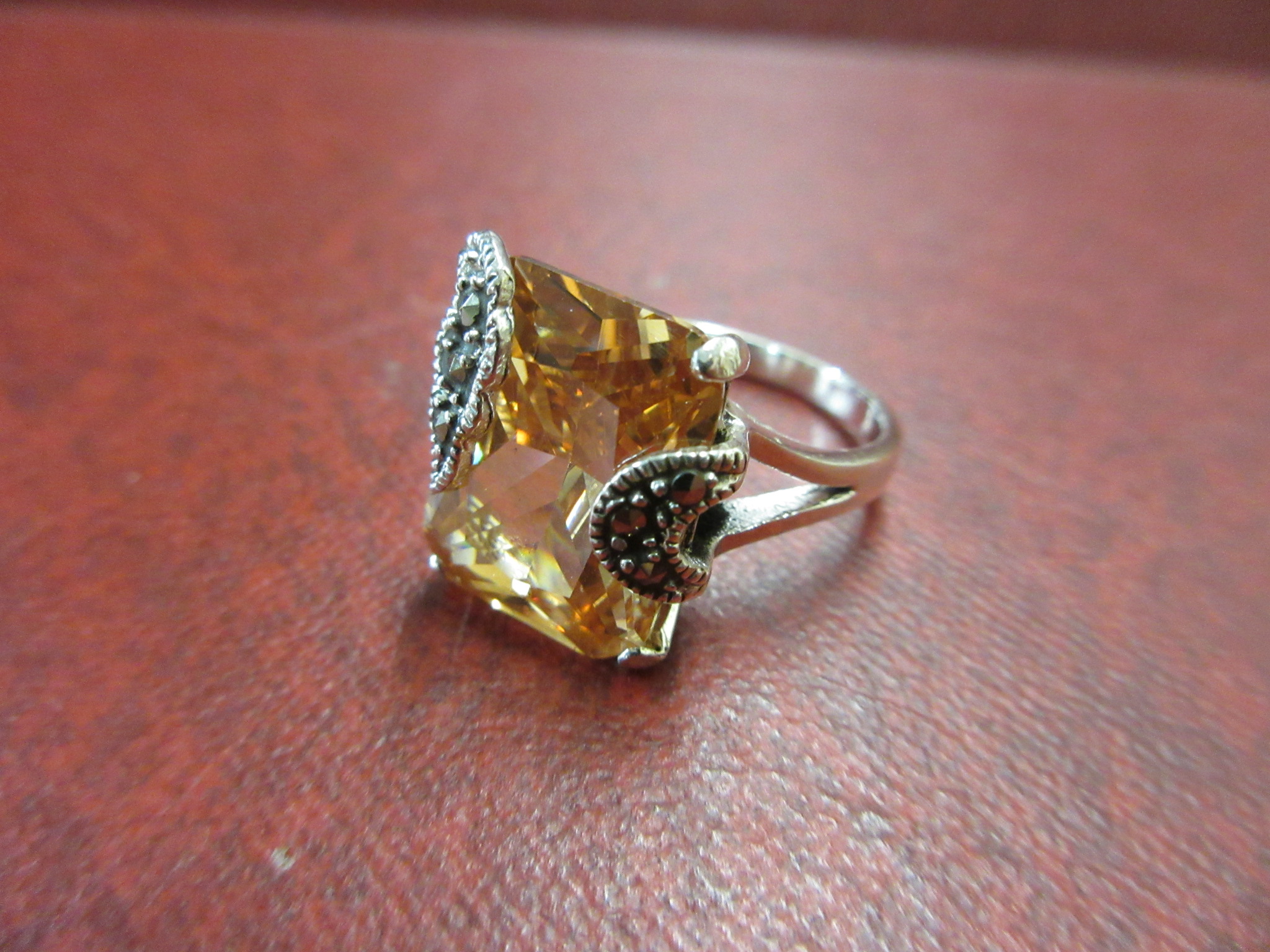 CITRINE AND MARCASITE SILVER RING Image