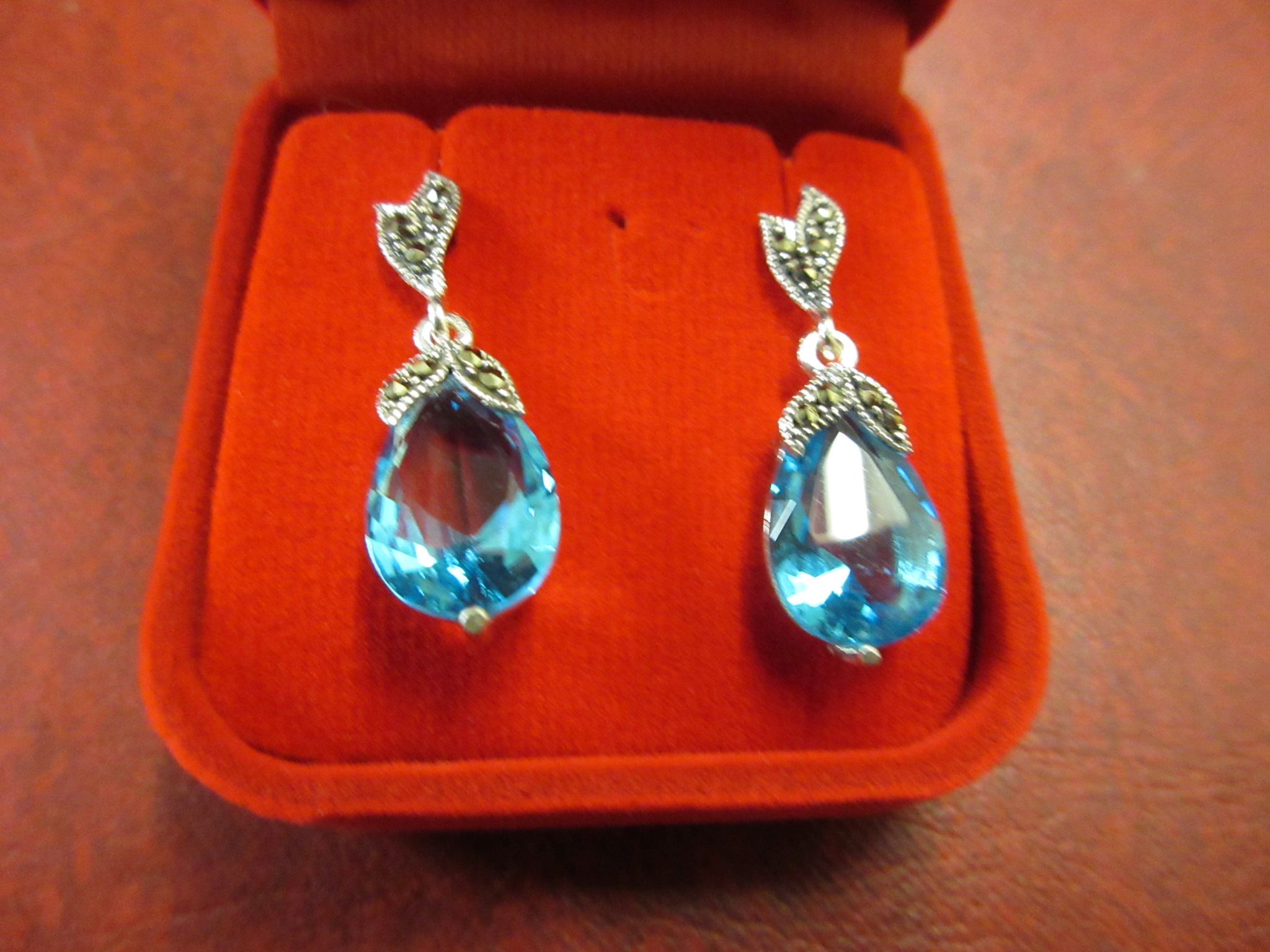 PAIR OF BLUE TOPAZ SET SILVER EARRINGS Image