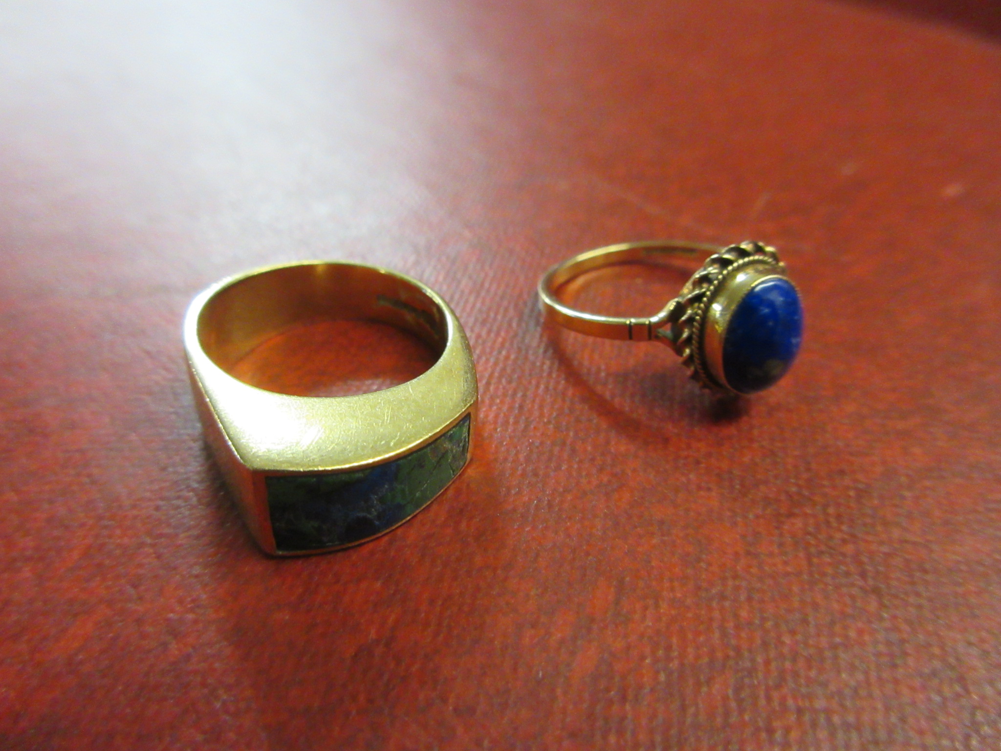 TWO HARDSTONE SET 9CT GOLD RINGS - 10G GROSS Image