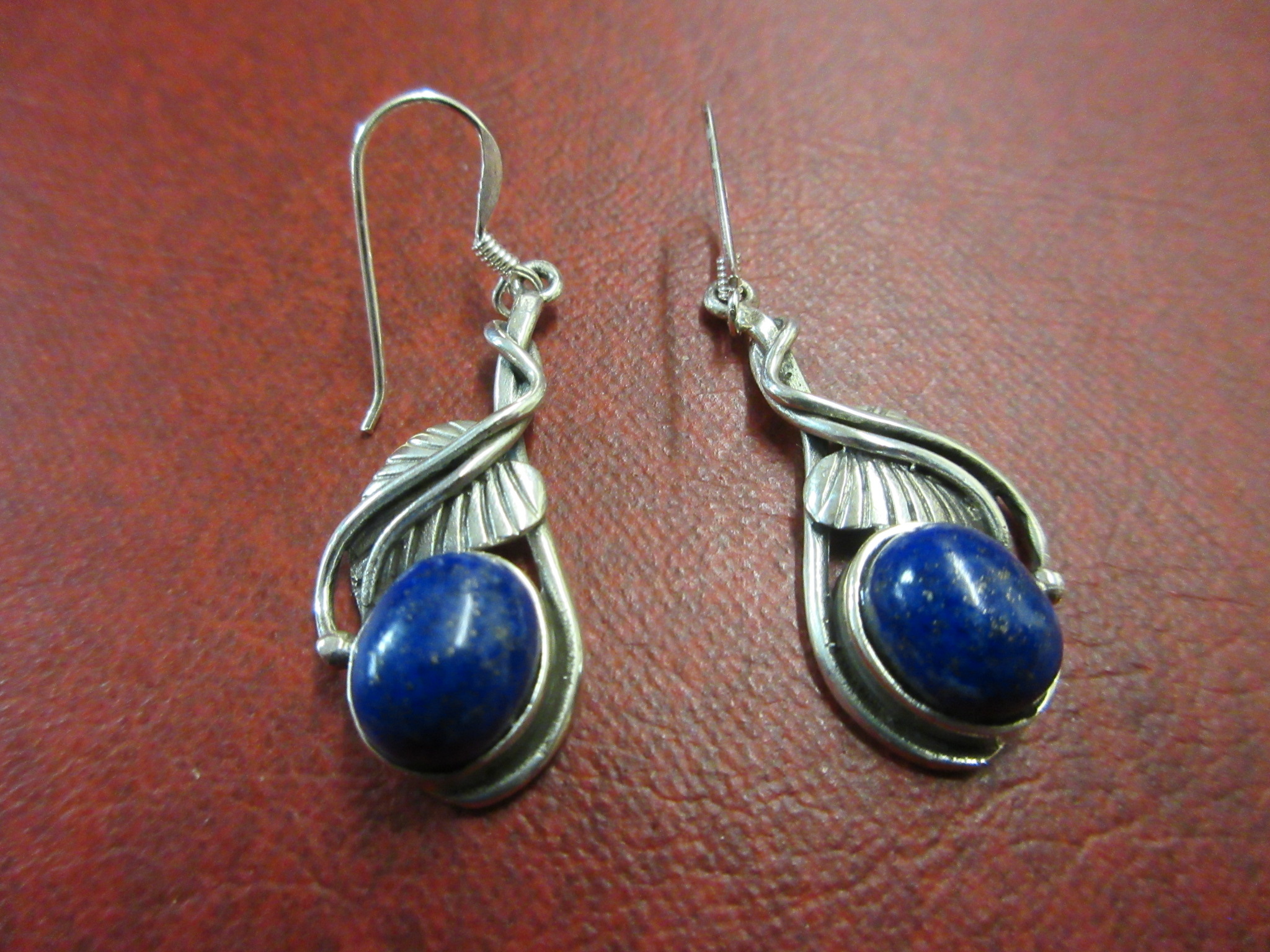 PAIR OF LAPIS LAZULI SET SILVER EARRINGS Image