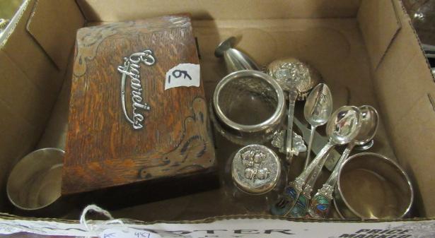 QUANTITY OF SILVER SPOONS AND A SILVER CIGARETTE BOX Image