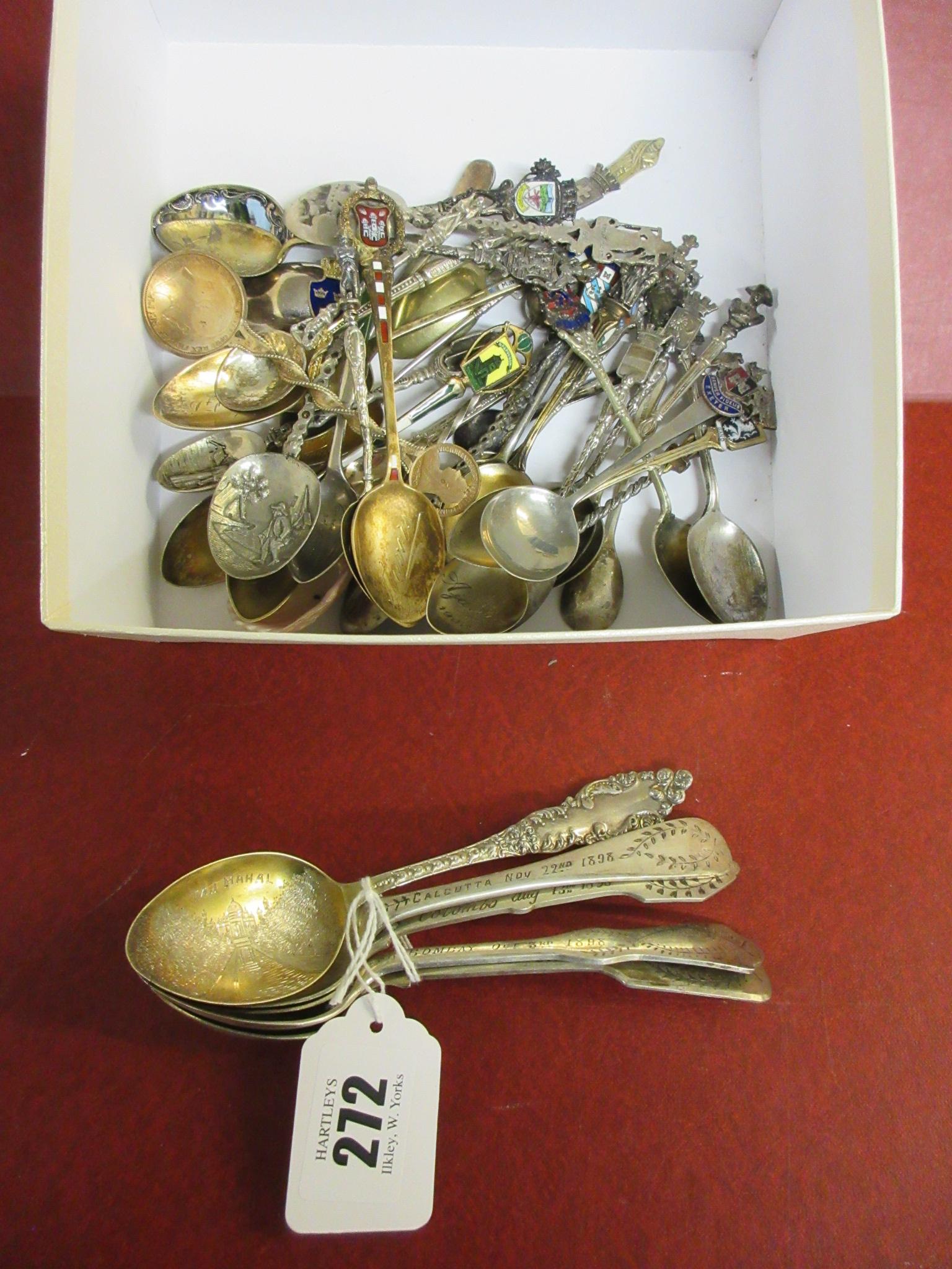 FIVE LATE VICTORIAN INDIAN SOUVENIR SPOONS AND A QUANTITY OF EPNS AND OTHER SOUVENIR SPOONS Image