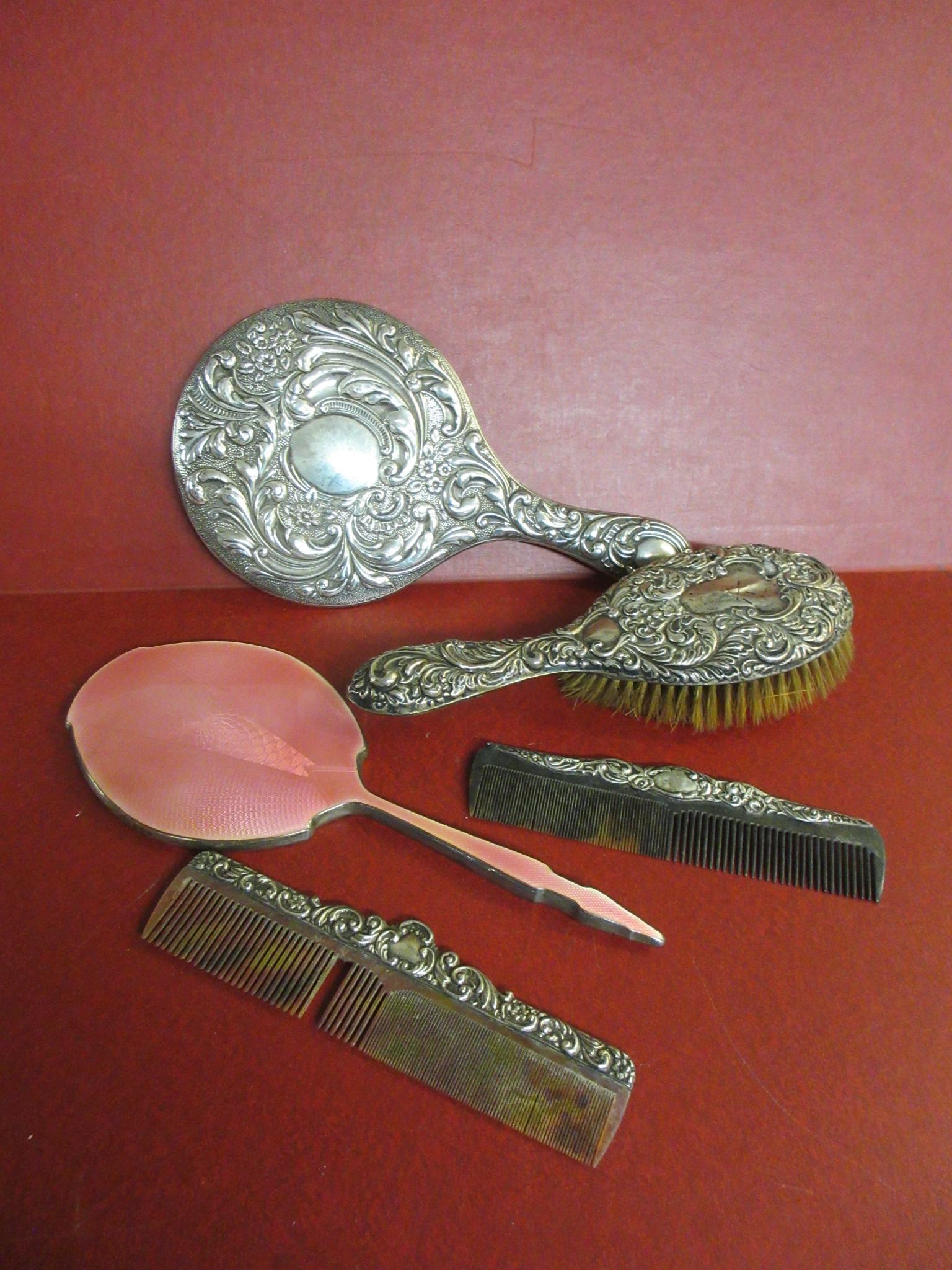 QUANTITY OF SILVER AND ENAMEL HAND MIRRORS ETC Image
