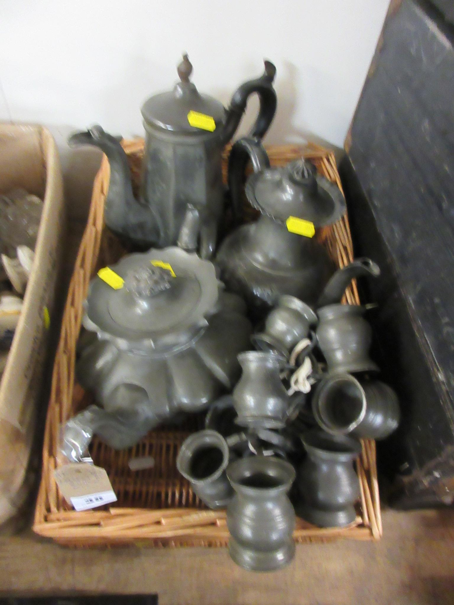 BASKET OF PEWTER ETC Image