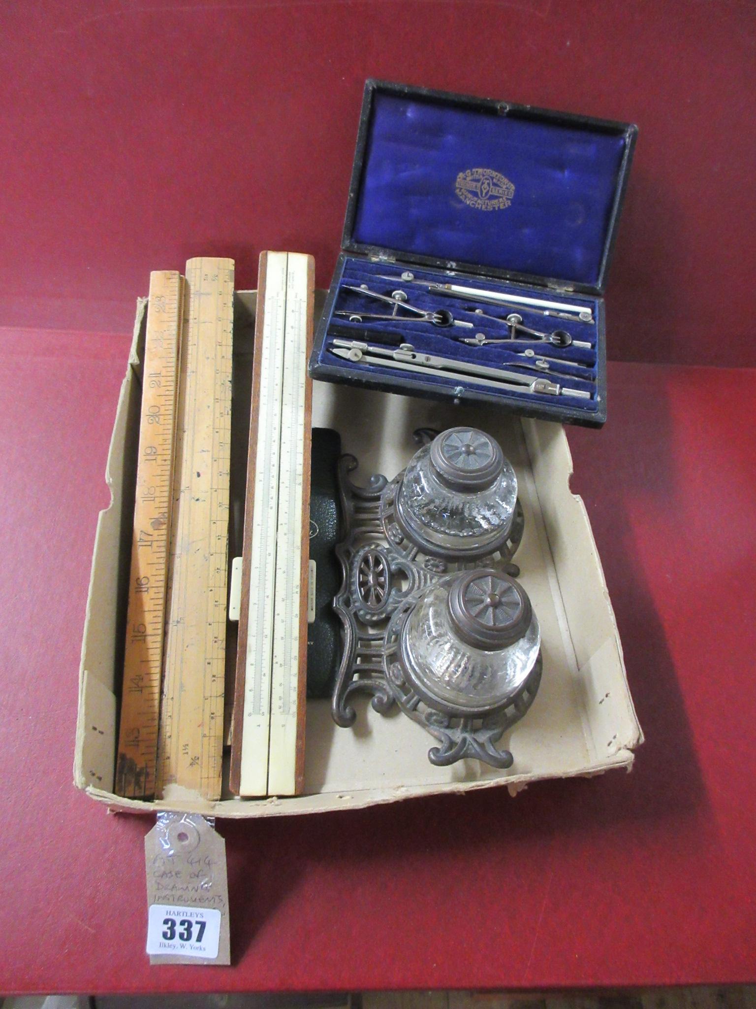 CASE OF DRAWING INSTRUMENTS INCLUDING INKWELL Image